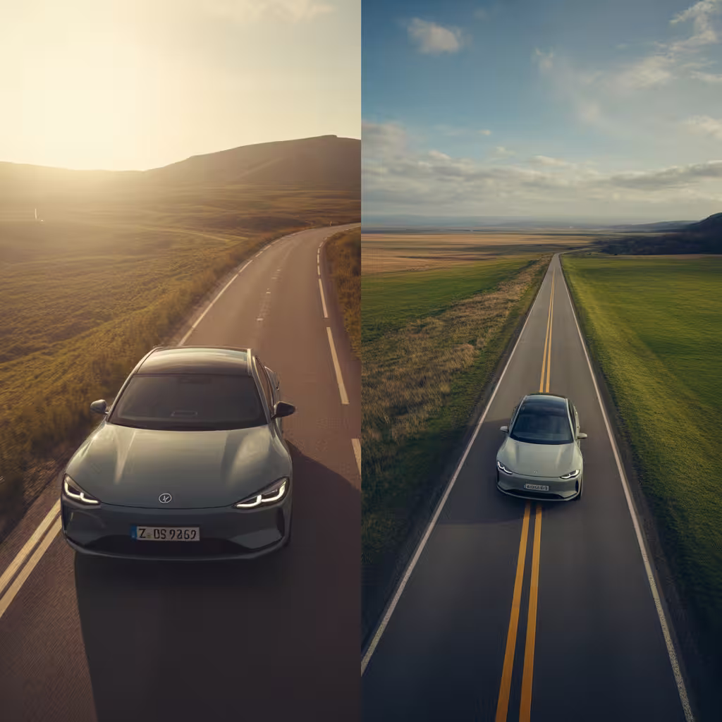 Elektromobilität per Verordnung 6 Auto auf Straße in der Natur